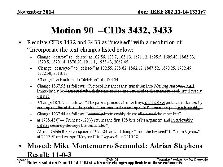 November 2014 doc. : IEEE 802. 11 -14/1321 r 7 Motion 90 –CIDs 3432,