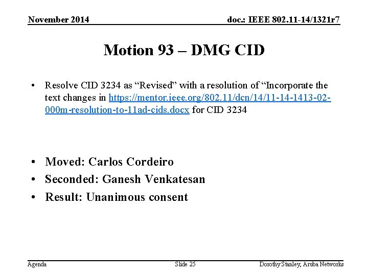 November 2014 doc. : IEEE 802. 11 -14/1321 r 7 Motion 93 – DMG
