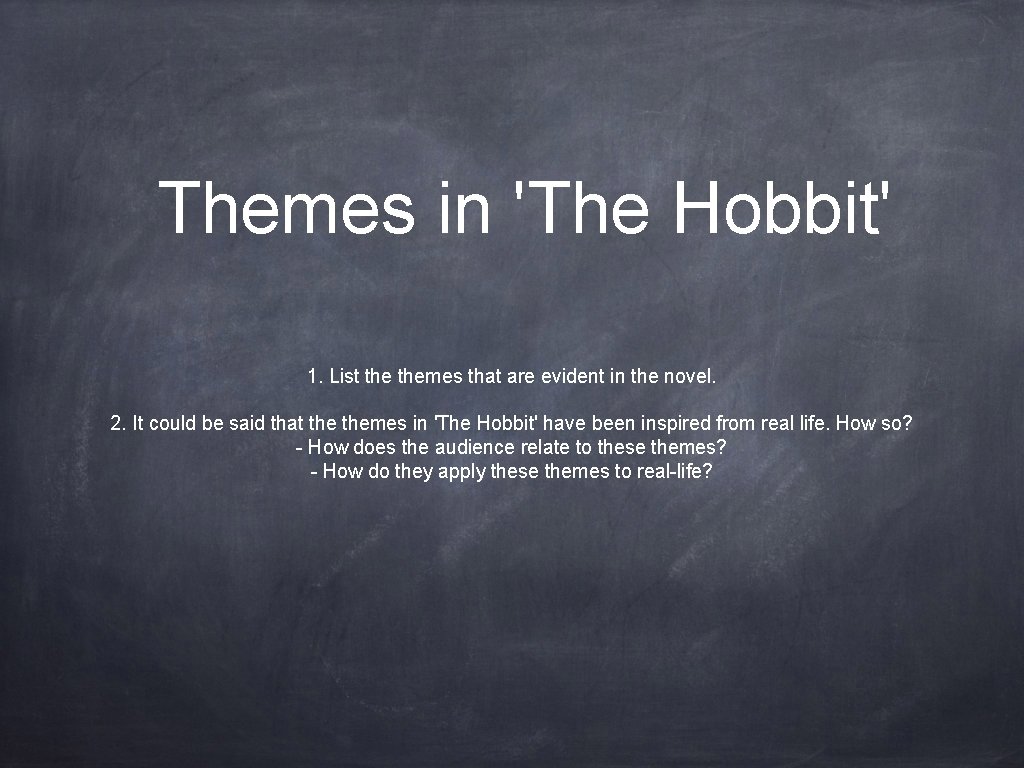 Themes in 'The Hobbit' 1. List themes that are evident in the novel. 2.