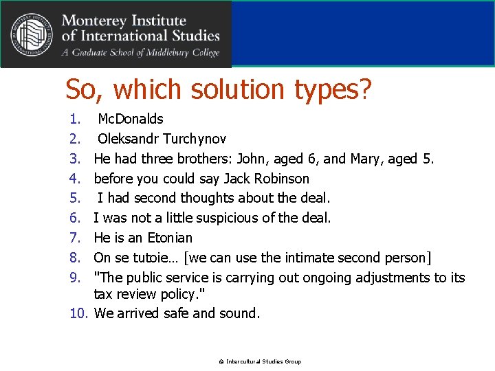 So, which solution types? 1. 2. 3. 4. 5. 6. 7. 8. 9. Mc.