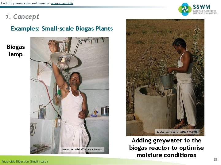 Find this presentation and more on: www. sswm. info. 1. Concept Examples: Small-scale Biogas Find this presentation and more on: www. sswm. info. 1. Concept Examples: Small-scale Biogas