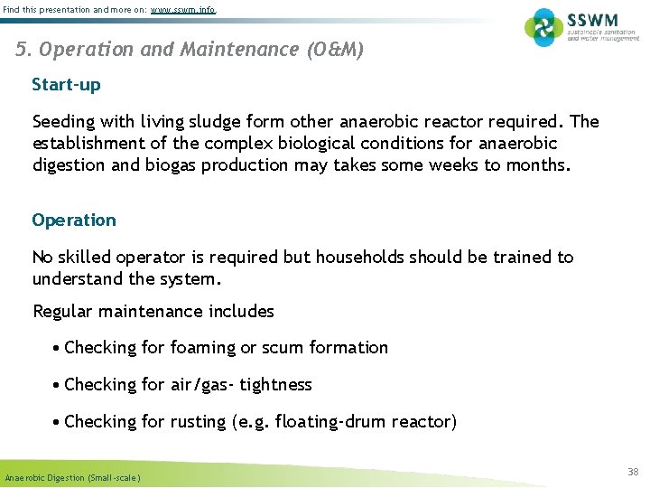 Find this presentation and more on: www. sswm. info. 5. Operation and Maintenance (O&M) Find this presentation and more on: www. sswm. info. 5. Operation and Maintenance (O&M)