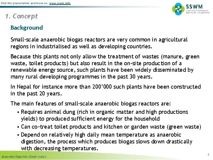 Find this presentation and more on: www. sswm. info. 1. Concept Background Small-scale anaerobic Find this presentation and more on: www. sswm. info. 1. Concept Background Small-scale anaerobic