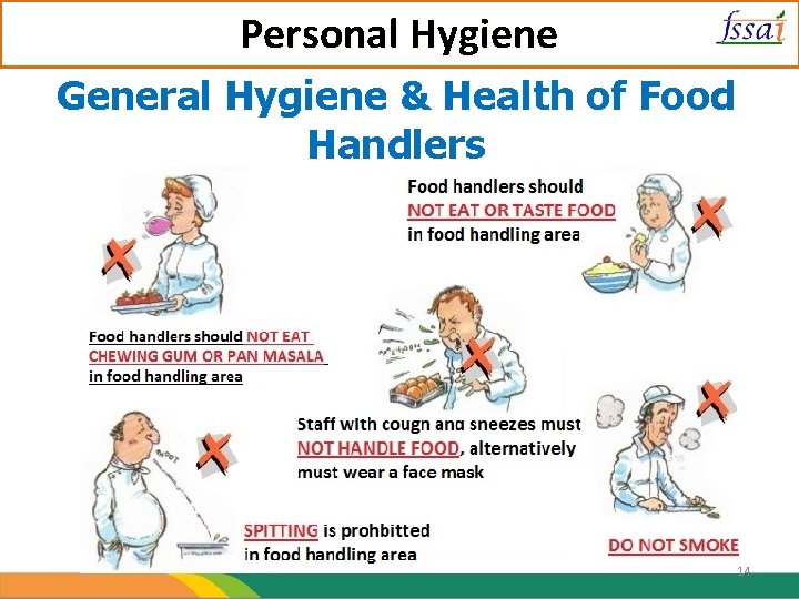 Personal Hygiene General Hygiene & Health of Food Handlers 14 