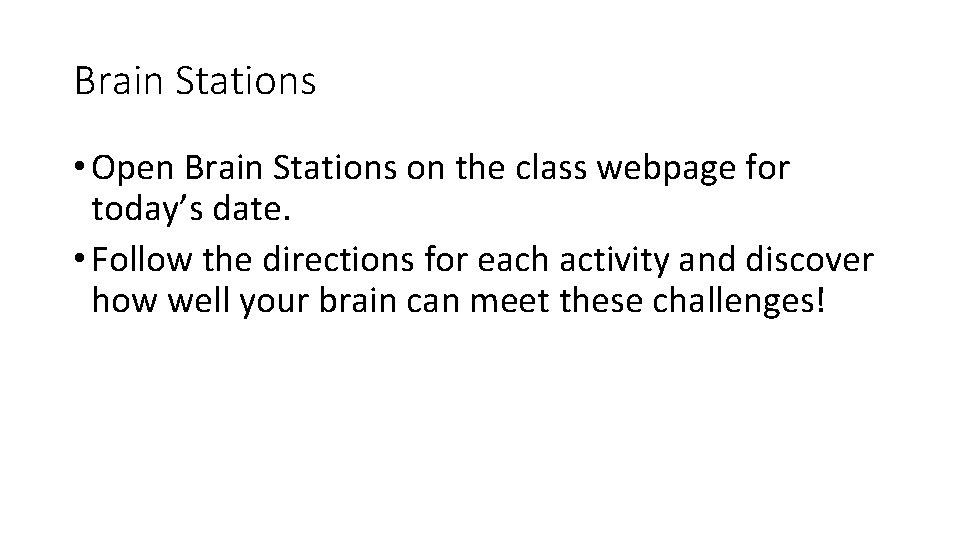 Brain Stations • Open Brain Stations on the class webpage for today’s date. •