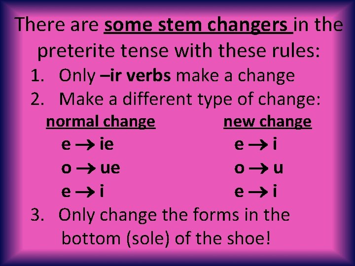 There are some stem changers in the preterite tense with these rules: 1. Only
