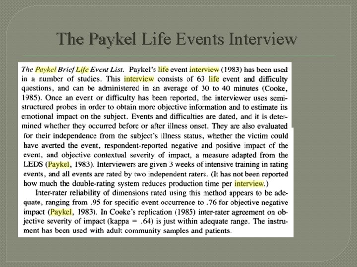 The Paykel Life Events Interview 