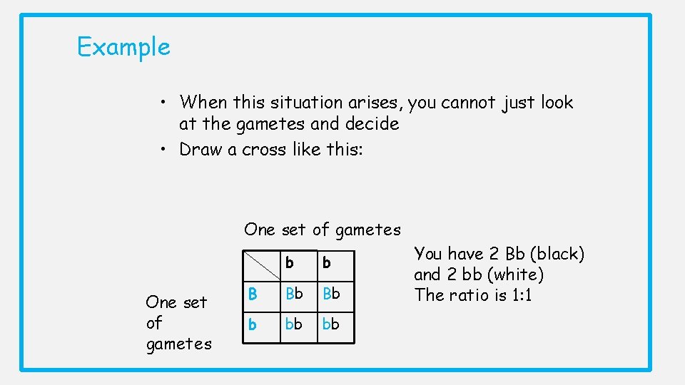 Example • When this situation arises, you cannot just look at the gametes and