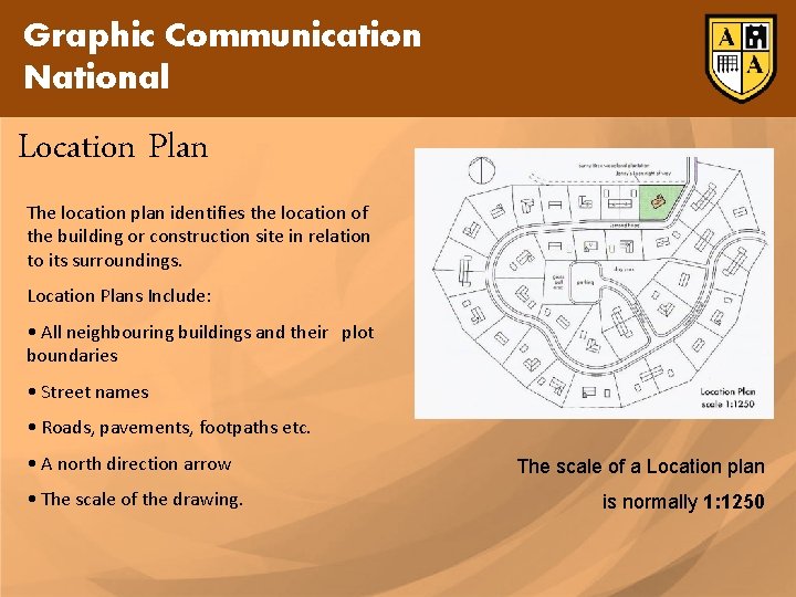Graphic Communication National Location Plan The location plan identifies the location of the building