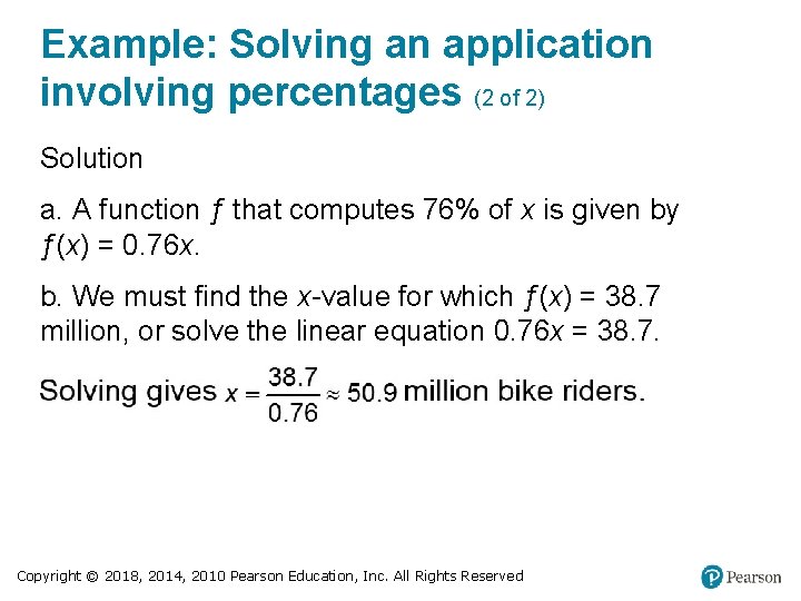 Example: Solving an application involving percentages (2 of 2) Solution a. A function ƒ