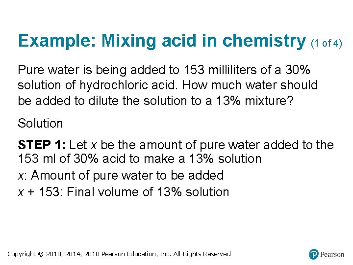 Example: Mixing acid in chemistry (1 of 4) Pure water is being added to