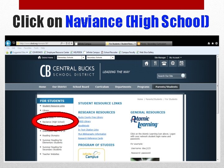 Click on Naviance (High School) 
