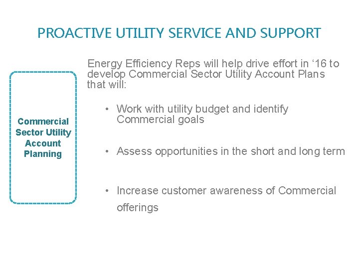 PROACTIVE UTILITY SERVICE AND SUPPORT Energy Efficiency Reps will help drive effort in ‘