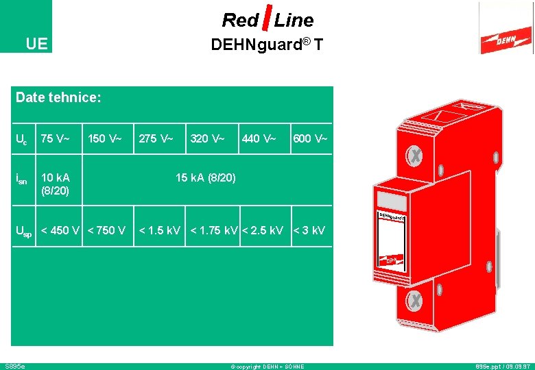 Red Line UE DEHNguard® T Date tehnice: Uc 75 V~ isn 10 k. A