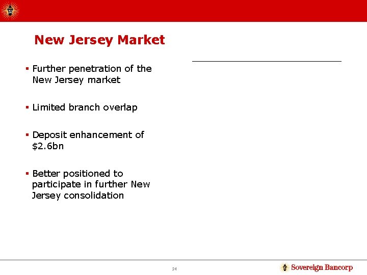 New Jersey Market § Further penetration of the New Jersey market § Limited branch