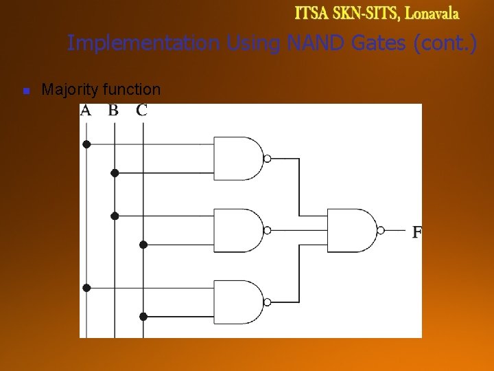 Implementation Using NAND Gates (cont. ) n Majority function 