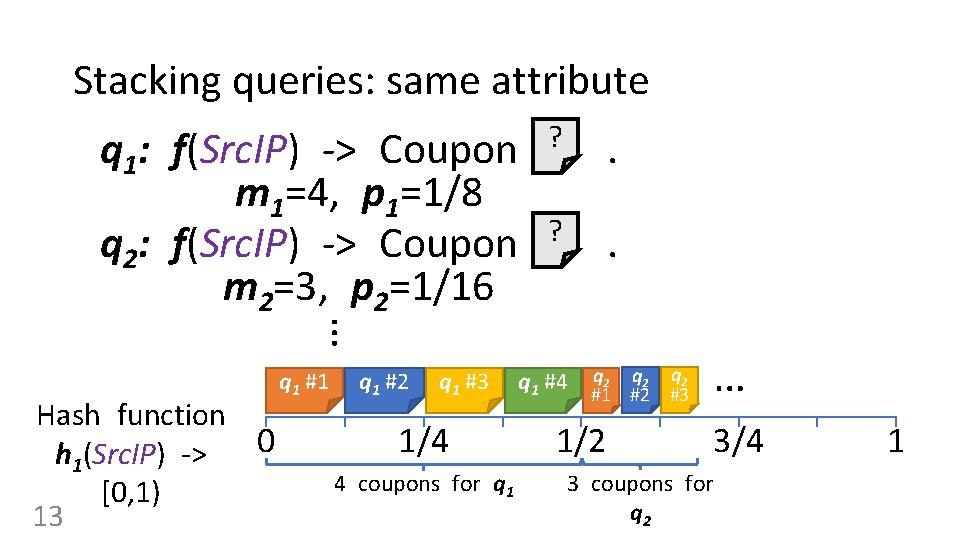 Stacking queries: same attribute. ? . … q 1: f(Src. IP) -> Coupon m