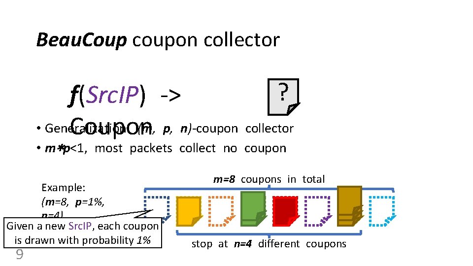 Beau. Coup coupon collector ? f(Src. IP) -> • Generalization: (m, p, n)-coupon collector