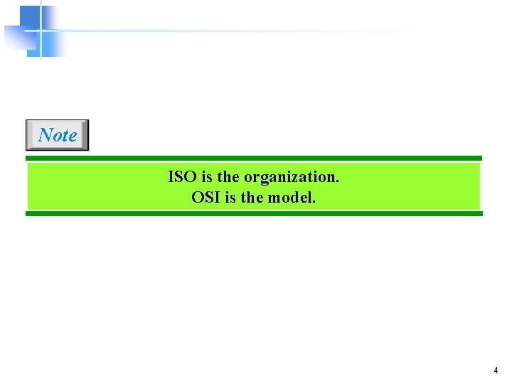 Note ISO is the organization. OSI is the model. 4 