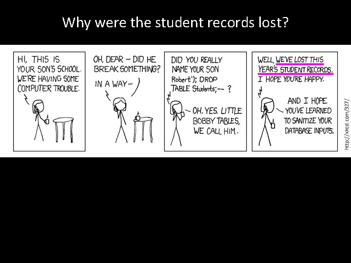 http: //xkcd. com/327/ Why were the student records lost? 