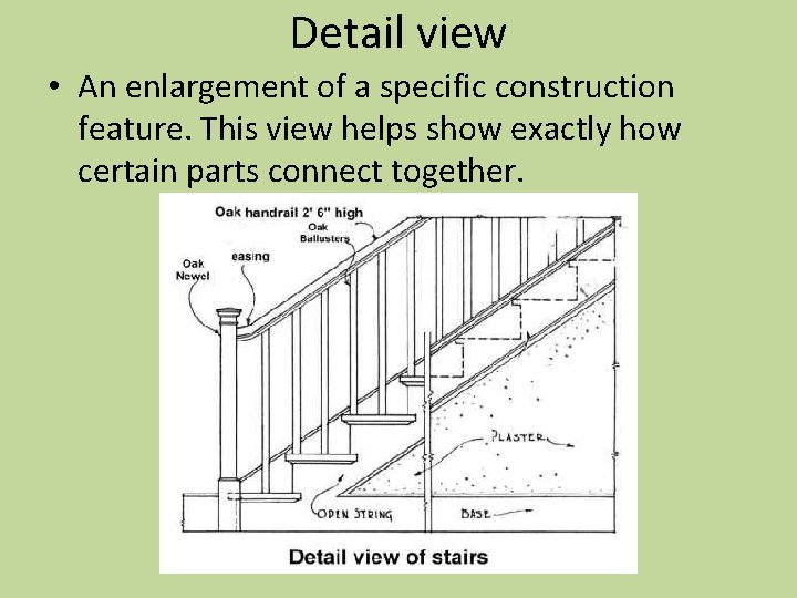 Detail view • An enlargement of a specific construction feature. This view helps show