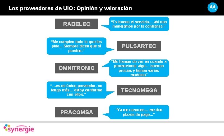 Los proveedores de UIO: Opinión y valoración RADELEC “Es bueno el servicio… ahí nos