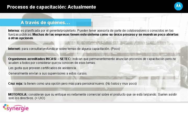 Procesos de capacitación: Actualmente A través de quienes… Interna: es planificada por el gerente/propietario.