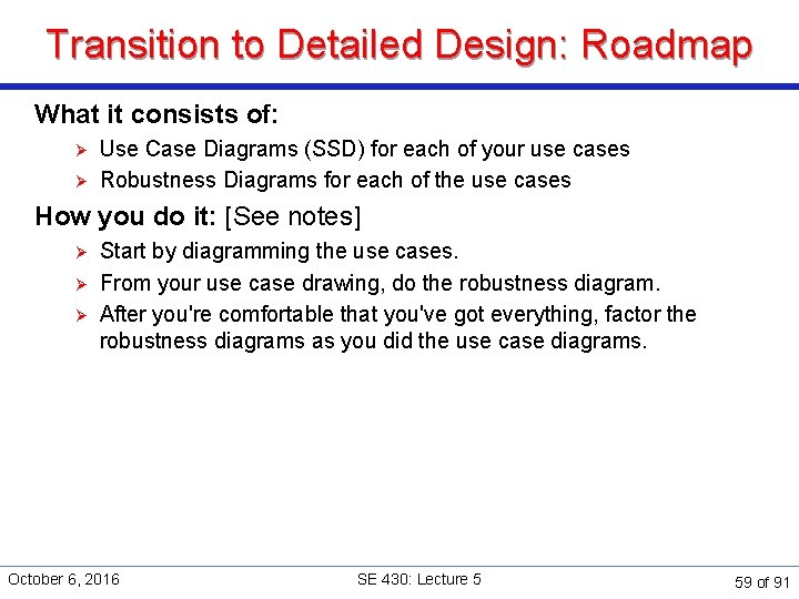 Transition to Detailed Design: Roadmap What it consists of: Ø Ø Use Case Diagrams