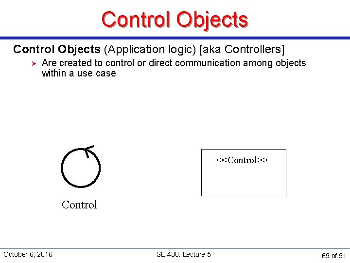 Control Objects (Application logic) [aka Controllers] Ø Are created to control or direct communication