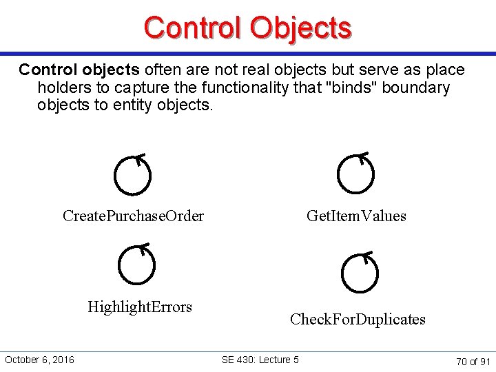 Control Objects Control objects often are not real objects but serve as place holders