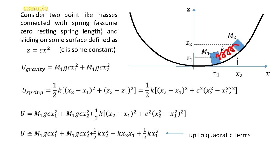example Consider two point like masses connected with spring (assume zero resting spring length)