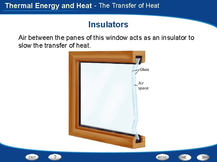 Thermal Energy and Heat - The Transfer of Heat Insulators Air between the panes