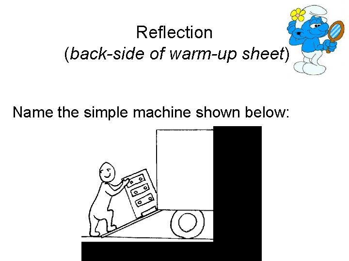 Reflection (back-side of warm-up sheet) Name the simple machine shown below: 