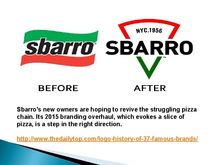 Sbarro's new owners are hoping to revive the struggling pizza chain. Its 2015 branding