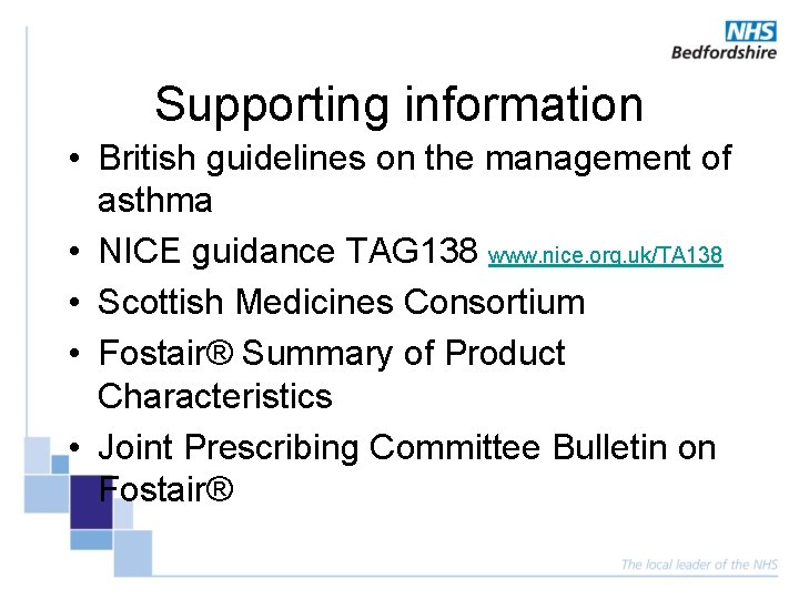 Supporting information • British guidelines on the management of asthma • NICE guidance TAG Supporting information • British guidelines on the management of asthma • NICE guidance TAG