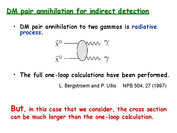 DM pair annihilation for indirect detection • DM pair annihilation to two gammas is