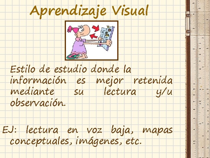 Aprendizaje Visual Estilo de estudio donde la información es mejor retenida mediante su lectura