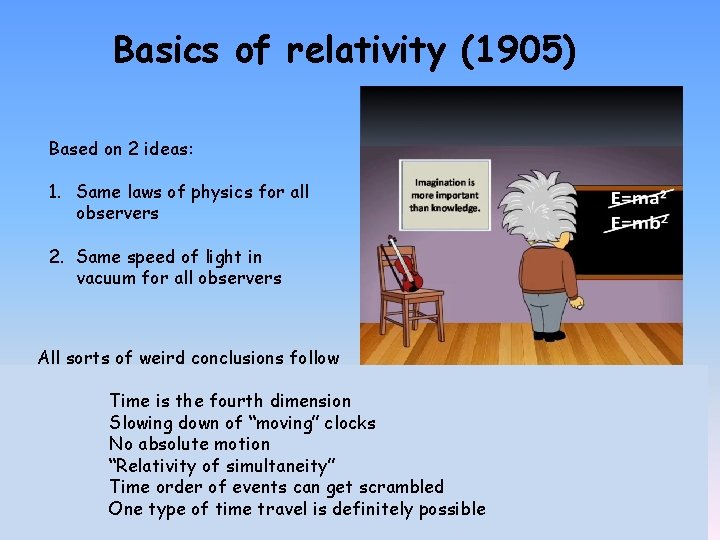 Basics of relativity (1905) Based on 2 ideas: 1. Same laws of physics for