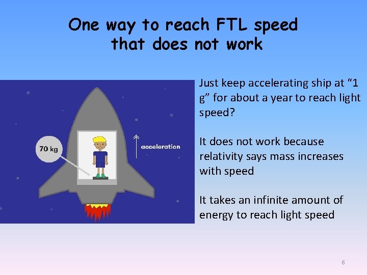 One way to reach FTL speed that does not work Just keep accelerating ship