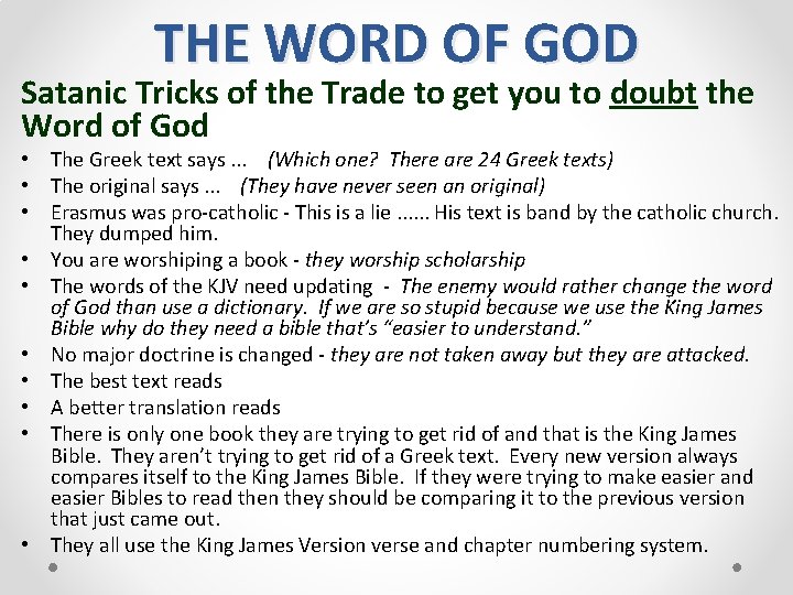 THE WORD OF GOD Satanic Tricks of the Trade to get you to doubt