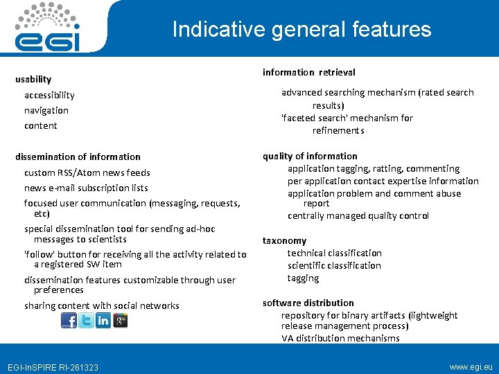 Indicative general features usability accessibility navigation content dissemination of information custom RSS/Atom news feeds