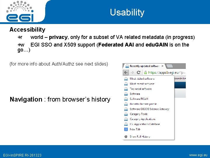 Usability Accessibility +r world – privacy, only for a subset of VA related metadata