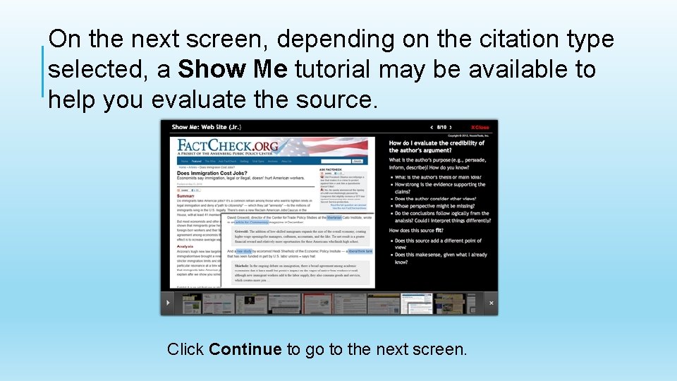 On the next screen, depending on the citation type selected, a Show Me tutorial