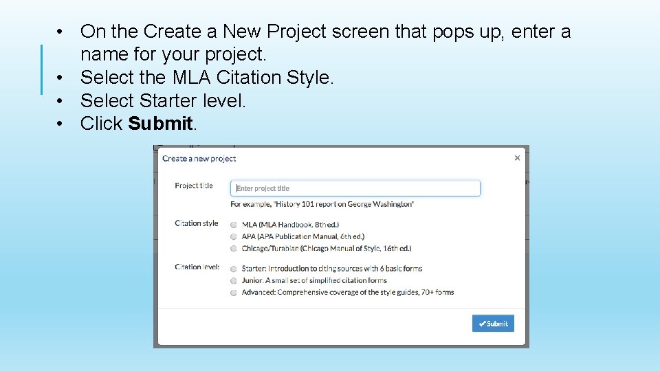  • On the Create a New Project screen that pops up, enter a