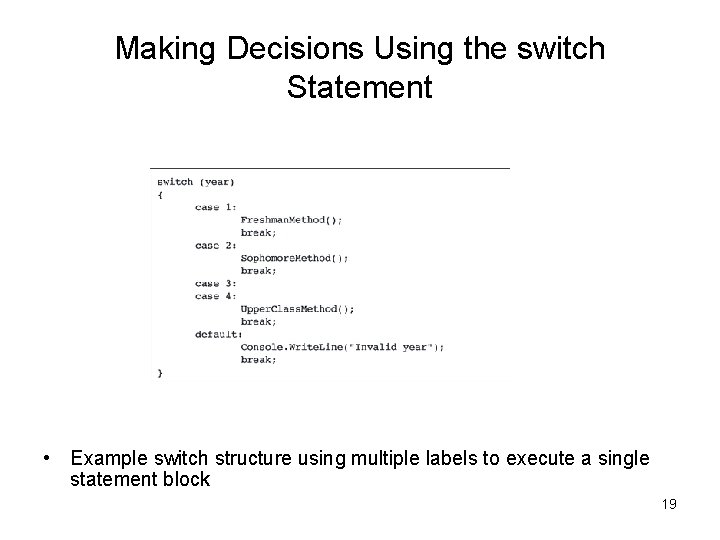 Making Decisions Using the switch Statement • Example switch structure using multiple labels to