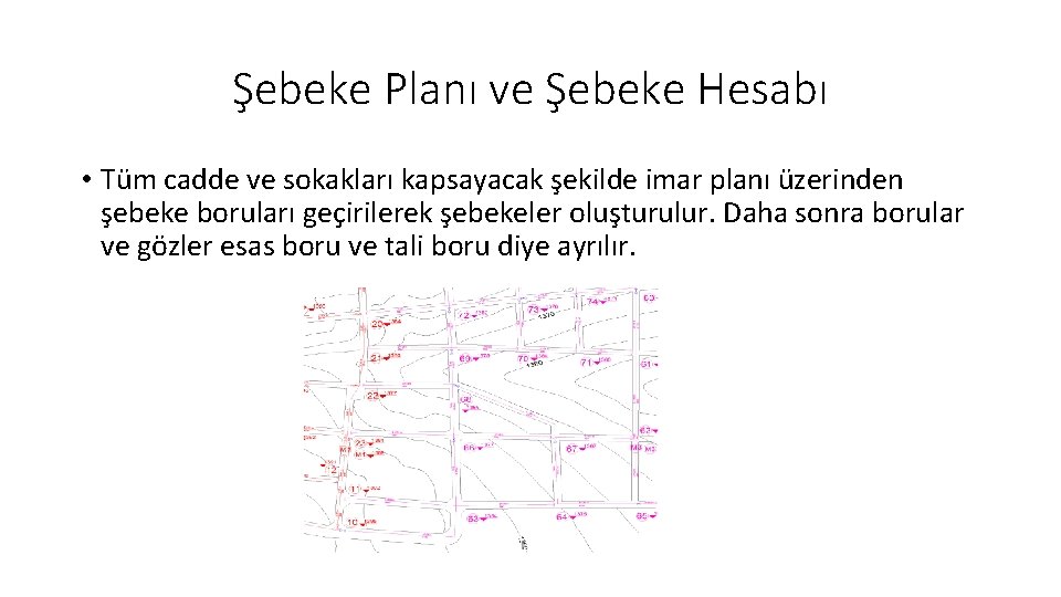 Şebeke Planı ve Şebeke Hesabı • Tüm cadde ve sokakları kapsayacak şekilde imar planı