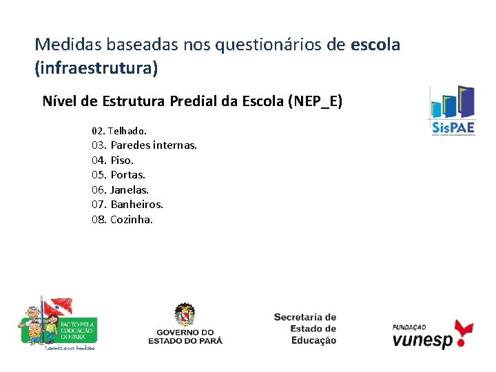 Medidas baseadas nos questionários de escola (infraestrutura) Nível de Estrutura Predial da Escola (NEP_E)
