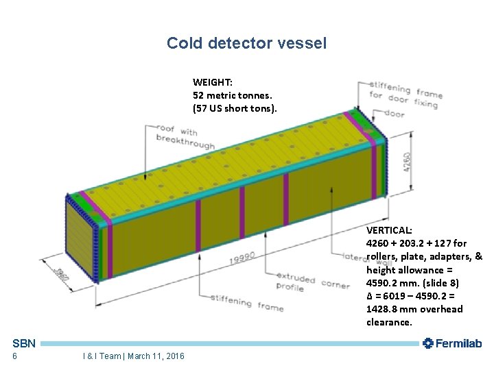 Cold detector vessel WEIGHT: 52 metric tonnes. (57 US short tons). VERTICAL: 4260 +