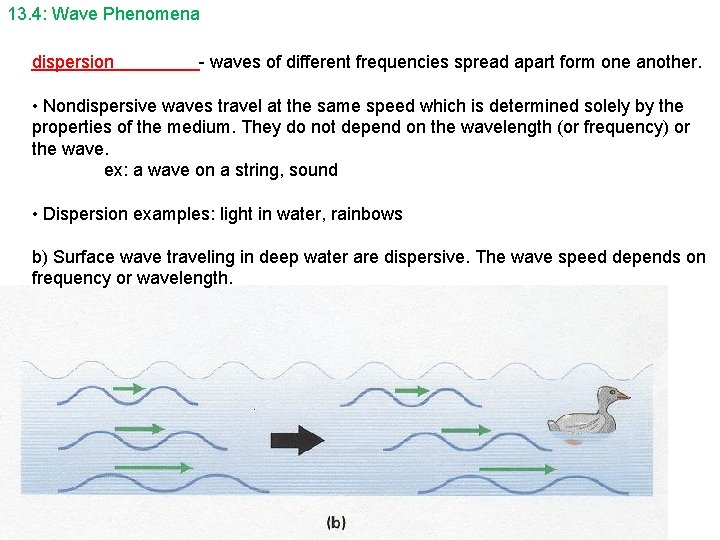 13. 4: Wave Phenomena dispersion - waves of different frequencies spread apart form one