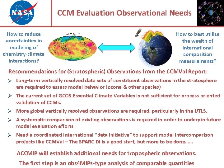 CCM Evaluation Observational Needs How to reduce uncertainties in modeling of chemistry-climate interactions? How